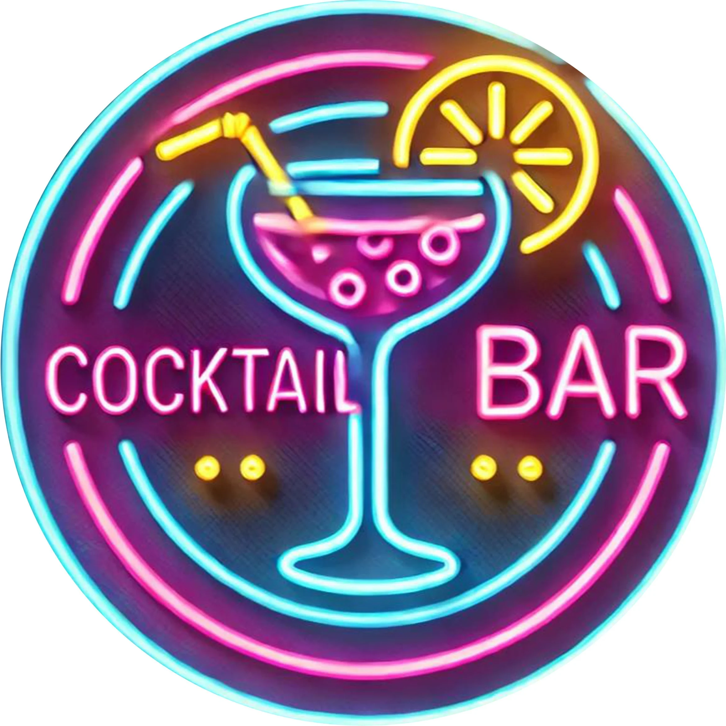 2D Flat - 1pc Vibrant Neon Cocktail Bar Metal Wall Art Sign - 2D Flat Print Iron Decor with Martini Glass & Lemon Slice Design,