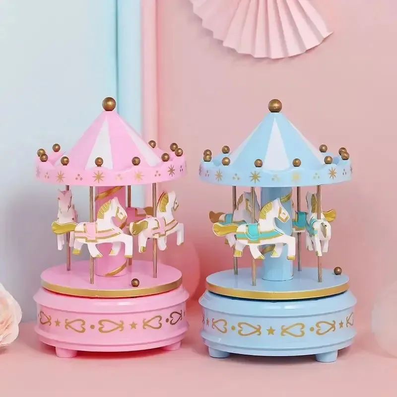 

Carousel Music Box Romantic Luxury 4 Horses Rotate Rotation Carousel Toys Desktop Decorative Ornament Baby Girls Birthday Gifts