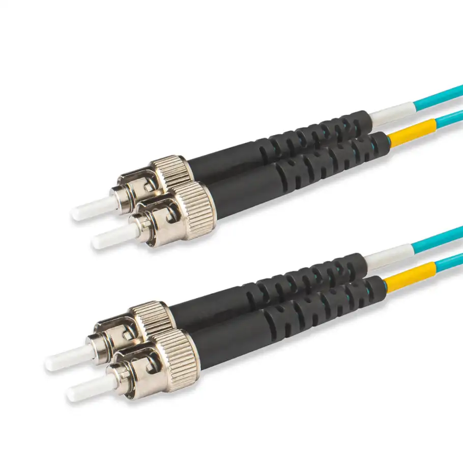 ST/UPC to ST/UPC Multimode OM3 Duplex Fiber Patch Cable Corning ClearCurve OM3 Aqua LSZH Jacket, Metal Connectors
