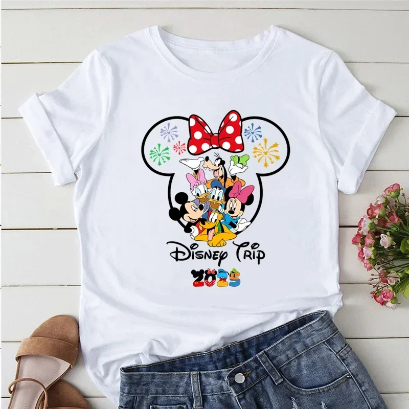 

2025 Disney Trip Graphic T-shirt Mickey Minnie Mouse Printed T Shirts Women Short Sleeve Clothing Fashion Female Streetwear Tops