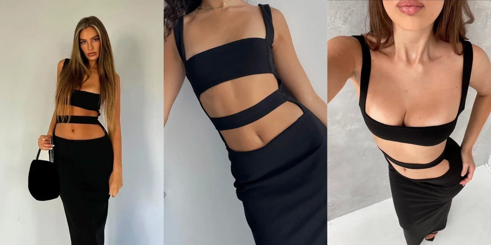 GUWU الجوف خارج قطع مثير ليلة حزب كلوبوير أكمام Bodycon ميدي ماكسي فستان طويل الصيف الأسود سليم النساء فساتين