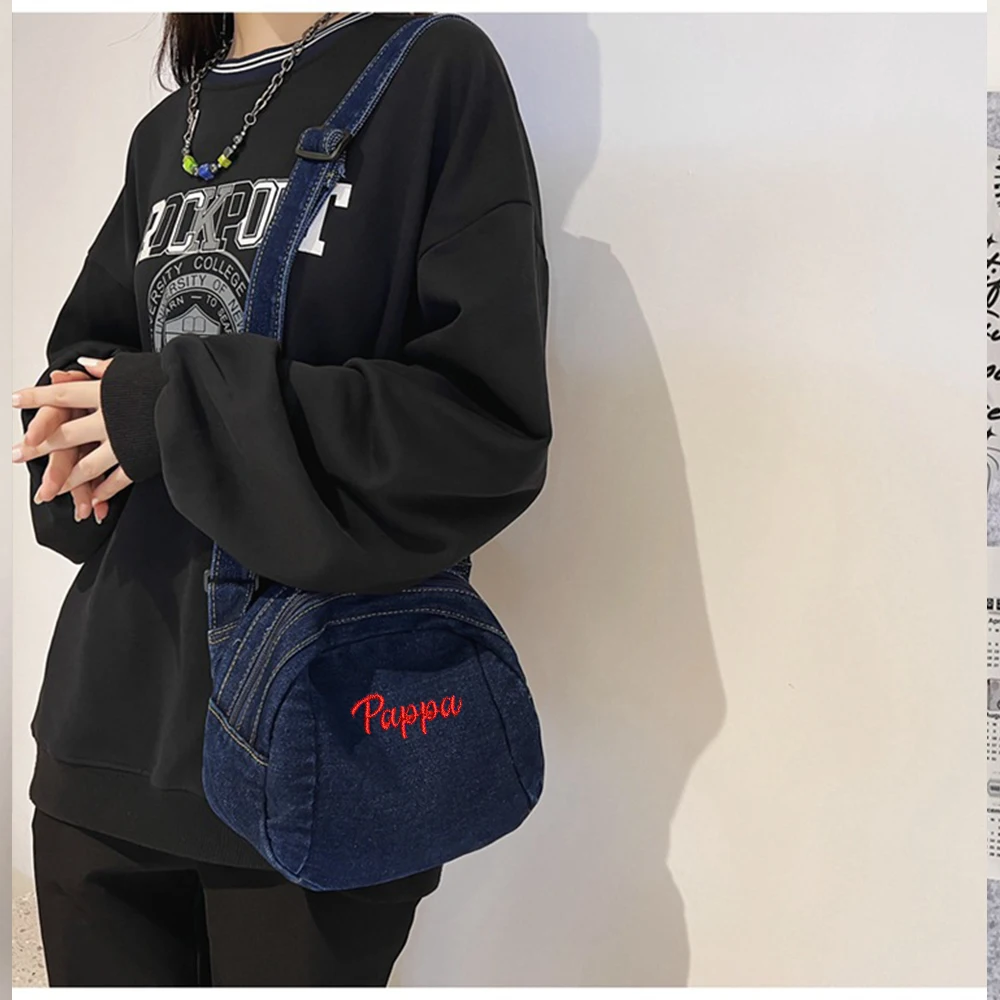 Sac à Bandoulière en Denim Personnalisé pour Femme, Mini Sac à Dos Rétro Décontracté avec Nom Brodé, Cadeau