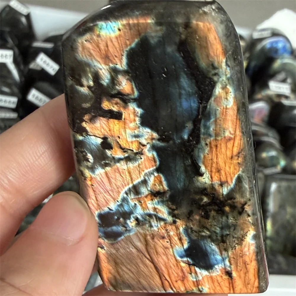 Natural Striped Silver Purple Light Labradorite Ornament Standing Irregular Orange Pink Light Labrador Stone Bead Yellow Blocks