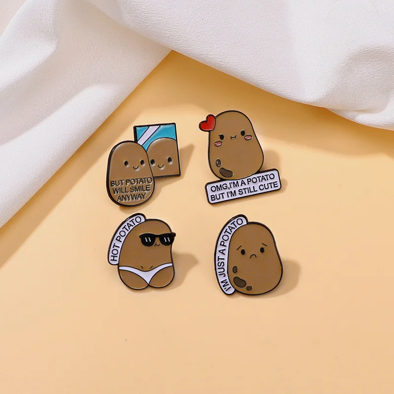 Creative Potato Figure Series Letter Brooches Funny Simle Anyway Hot Spuds Enamel Pins For Bag Backpack Clothes Jewlery