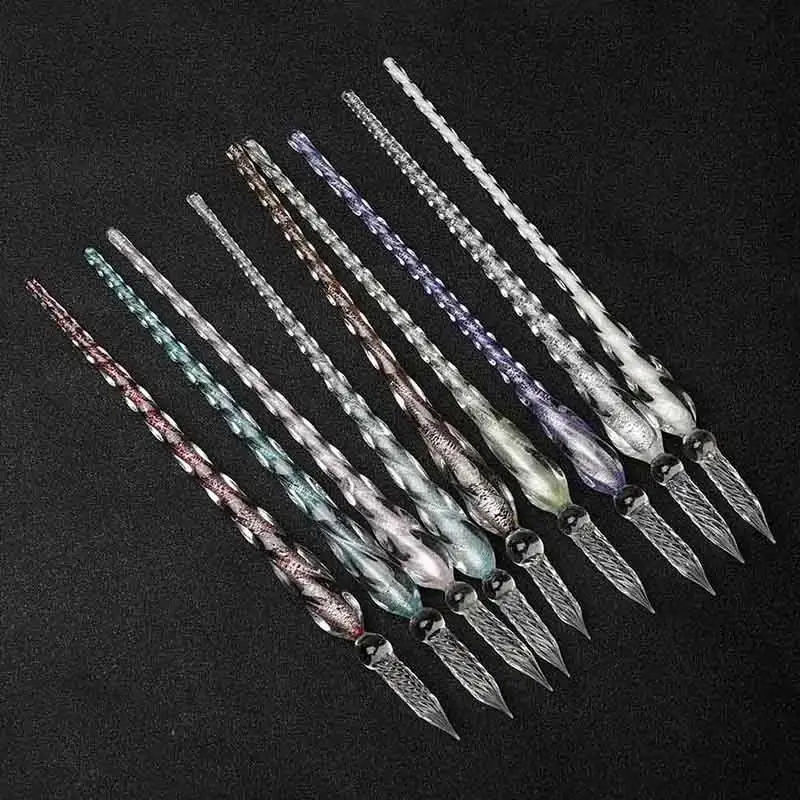 Colored Crystal Glass Dipping Pen Gift Box With Gold Powder Ink Signature Pen Creative Stationery Gift For Friends & Classmates
