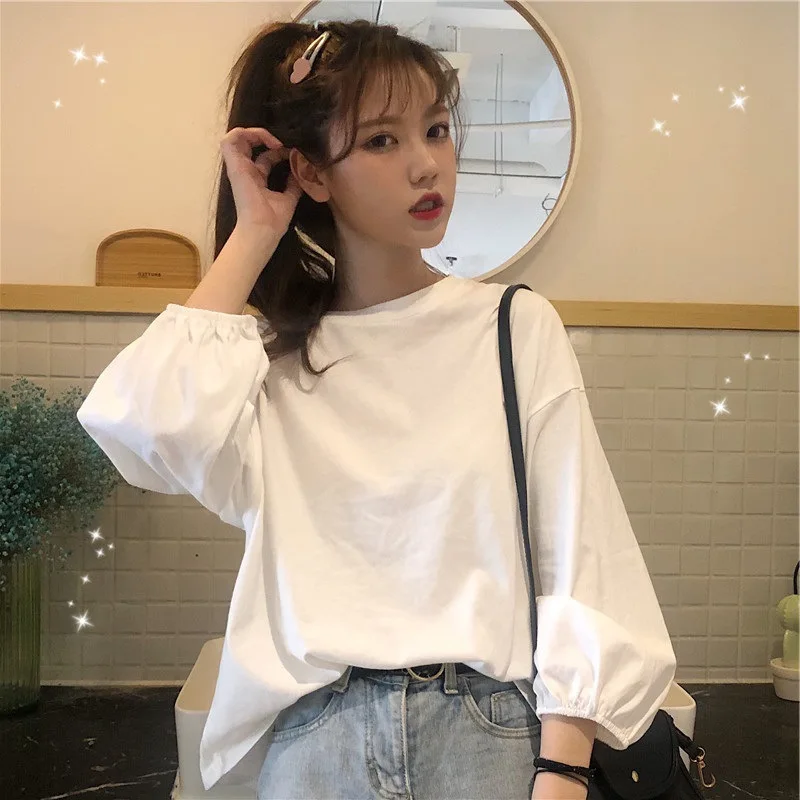 

Cross-Border Long-Sleeve T-Shirt For Women, Cotton Korean Style, Sring And Autumn New Loose Fit Student Versatile Base Shirt