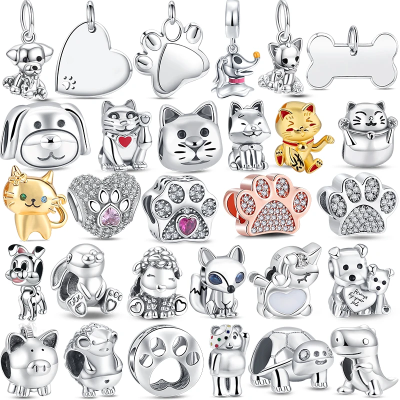 

New Hot 100% 925 Sterling Silver Charm Pet Dog Cat Animal Beads Fit Original Pandora Bracelet DIY Making Women Fine Jewelry Gift