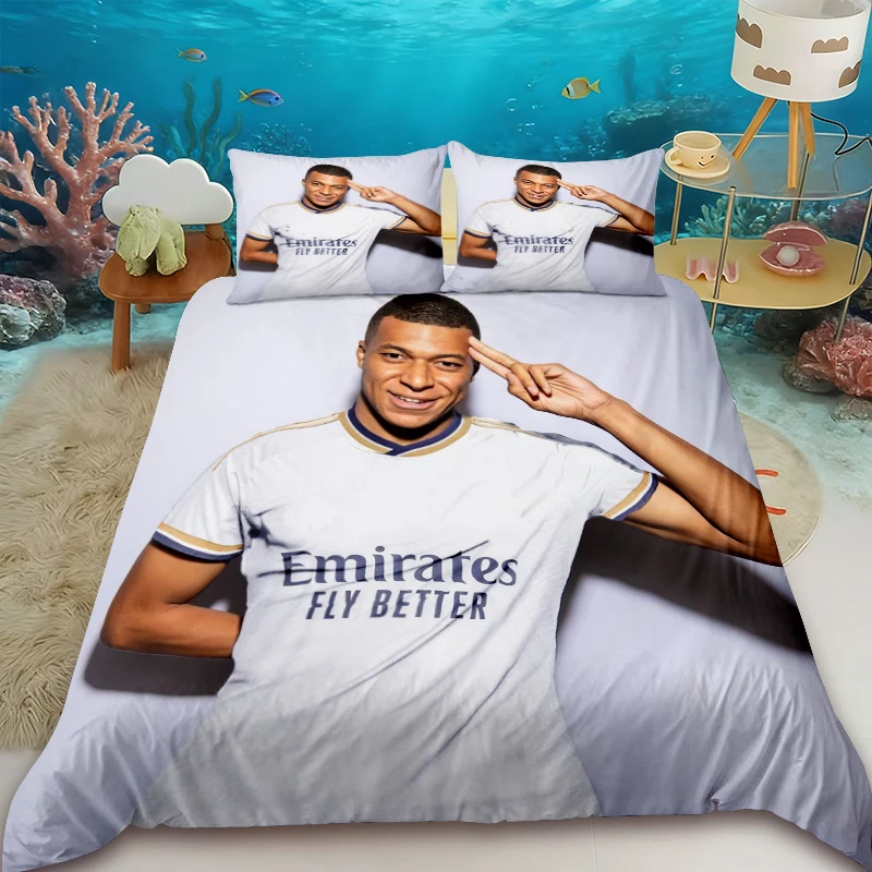 

Kylian Mbappé football star three-piece duvet cover set room décor,available in large and extra-large sizes,soft and comfortable