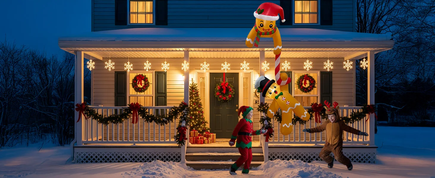 7 FT Christmas Inflatable Outdoor Decoration, Hanging Christmas Inflatables Gingerbread Man, Funny Christmas Decorations Roof
