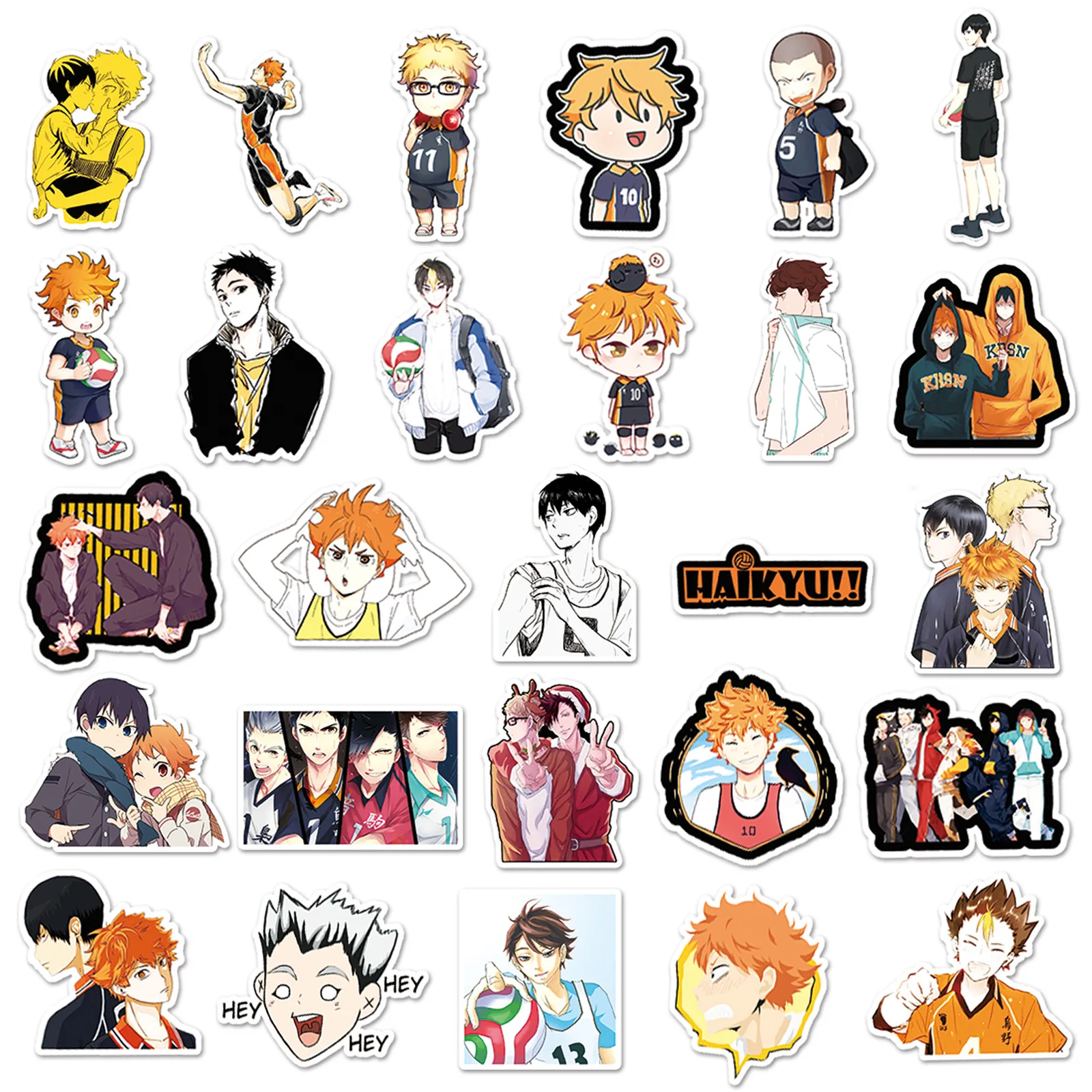 落書きステッカー,防水ステッカー,ギターとスケートボードの装飾,shoyo,hinata,tobio,kageyama,kei,tsukishima,ノートブック,52個,30個,10個