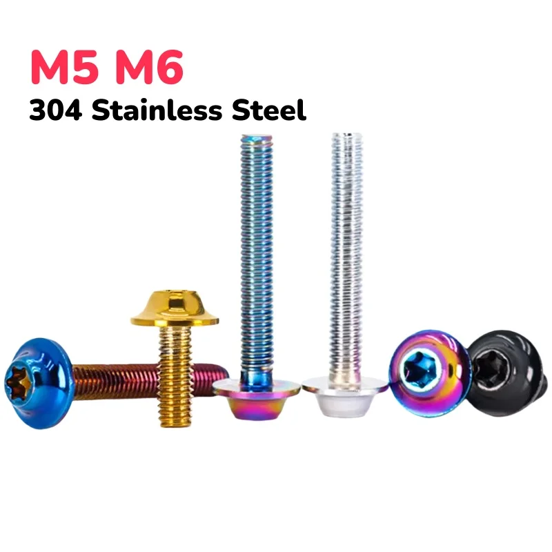M5 M6 304 Stainless Steel with Titanium Burn Colourful Torx Flange Button Head Screw Torx Thick Head Screw for Motor Bike