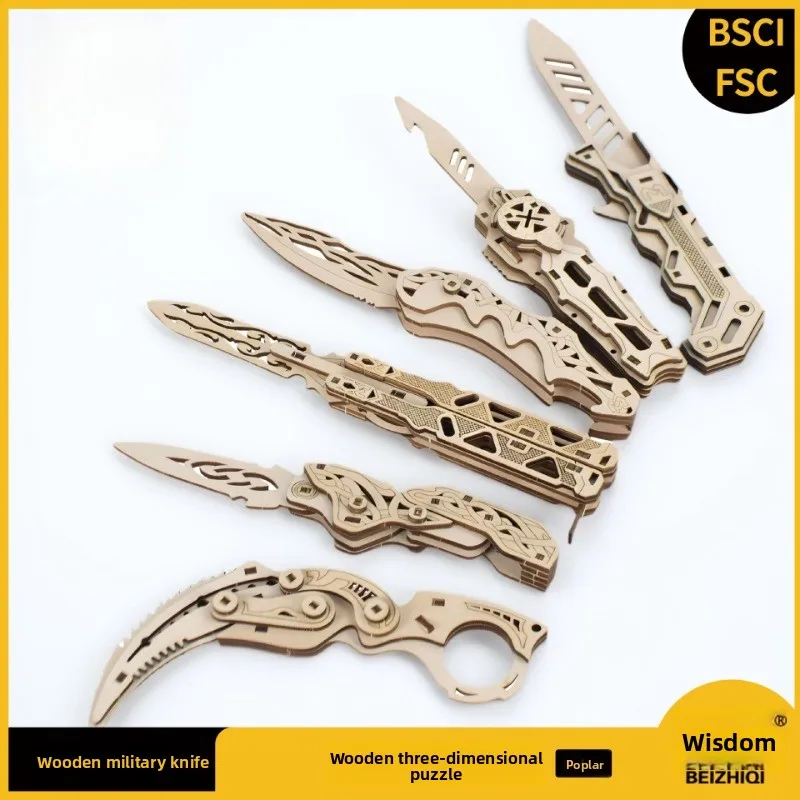 

Explosions Laser Folding 3D Hand-made Jigsaw Puzzle Wooden Assembling Parent-child Butterfly Model Knife Boy Gift