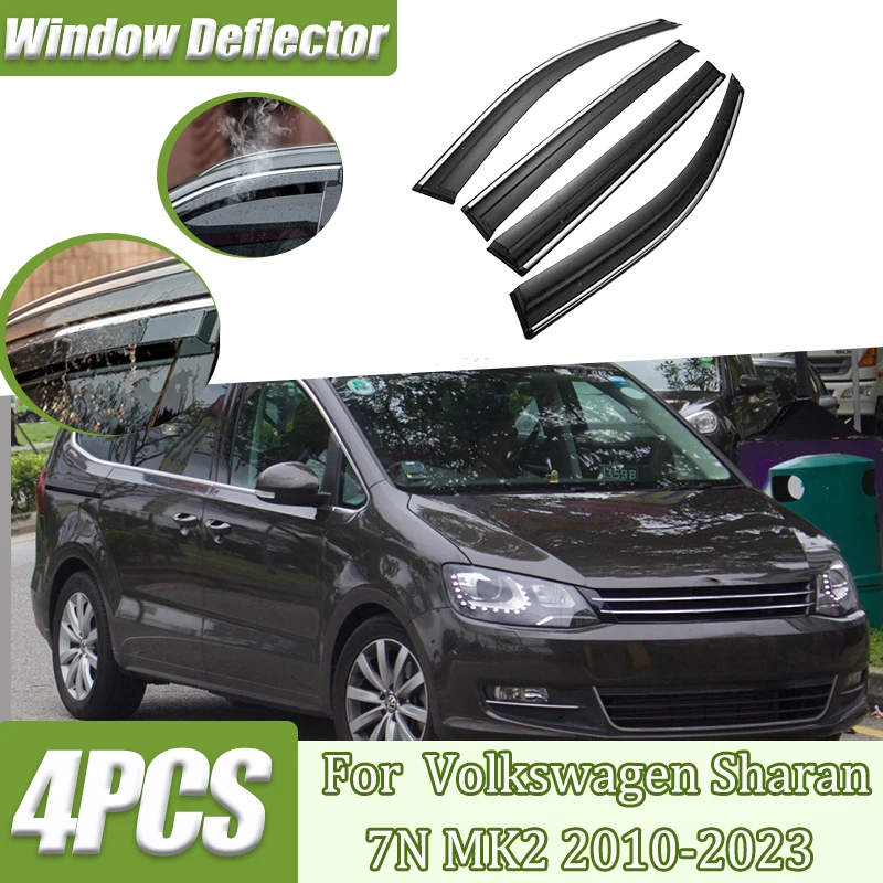 Image of Auto Fenster Tür Visiere Für VW Volkswagen Sharan 7N Zubehör 2012 2010-2023 Vent Markise Regen Augenbraue Sonne schutz Abdeckung Deflektor