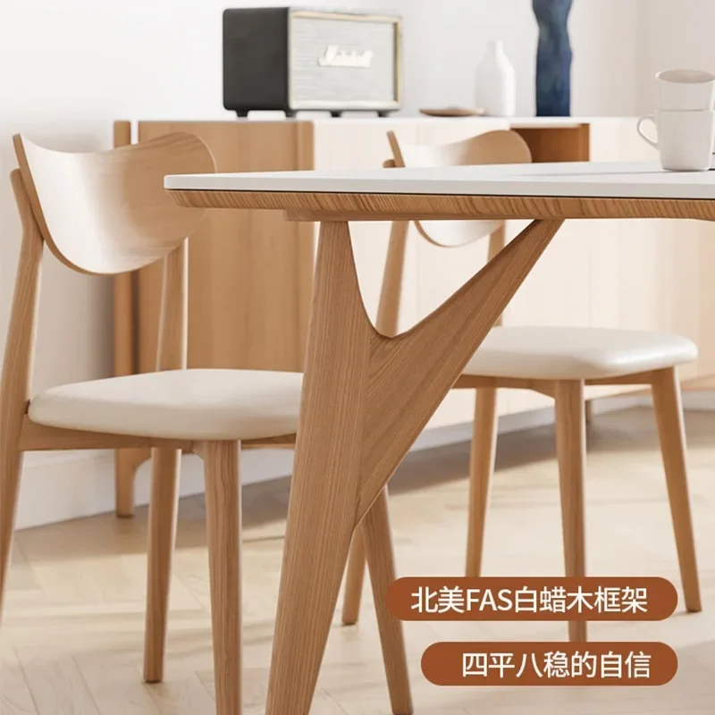 solid wood rock slab dining table, ash wood, log color, modern     apartment household rectangular dining table and chairs