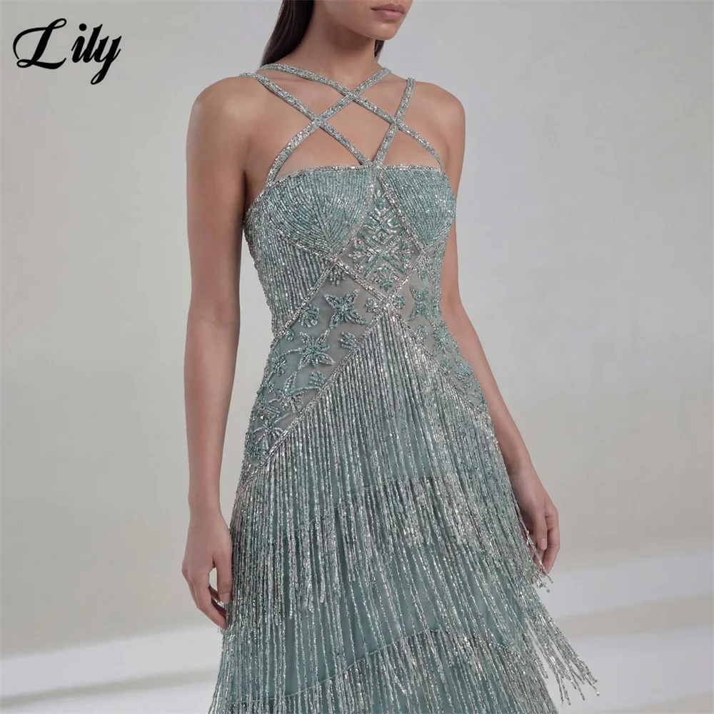 Vestidos de fiesta verde menta Lily, vestidos de noche con espalda cruzada, vestidos de noche con flecos de varias capas, vestidos de sirena, vestidos de gala personalizados