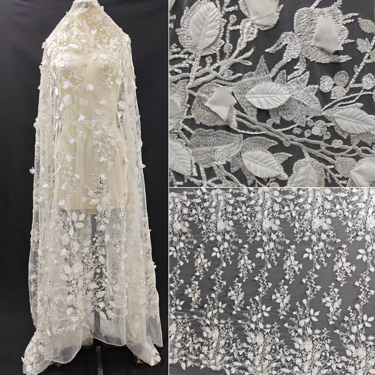 

Белое свадебное платье, платок, цветок, лист, вышивка, трехмерная цветочная ткань, платье, дизайнерская ткань «сделай сам»