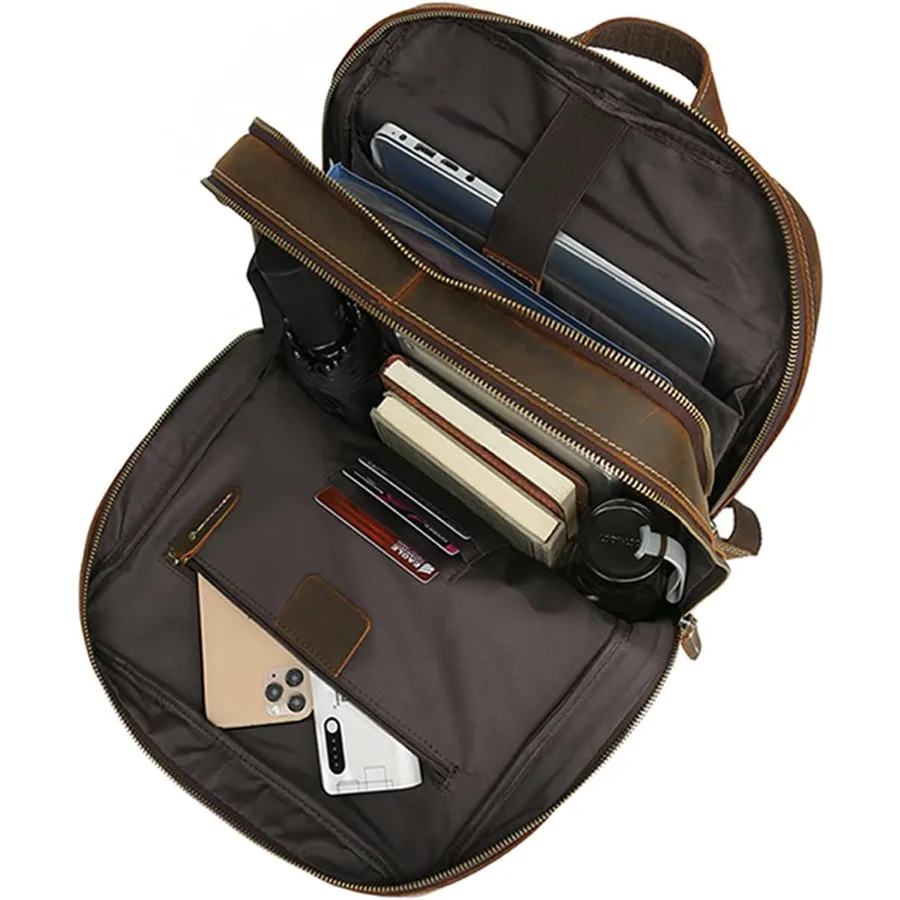 กระเป๋าเป้หนังแท้สไตล์วินเทจ LANNSYNE ขนาด 16 นิ้ว สำหรับผู้ชาย เหมาะสำหรับเดินป่า ท่องเที่ยว และตั้งแคมป์