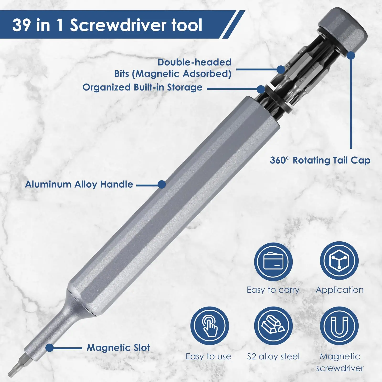 39 in 1Precision Screwdriver Set Pen Shape Manual Repair Tool with 38 Magnetic Tough S2 Alloy Steel Bits for iPhone PC Watch DIY