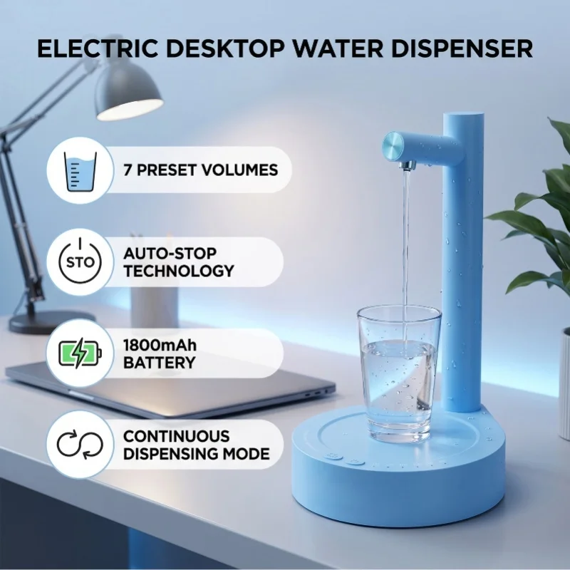 1800mAh Water Dispenser Automatic Countertop Drinking Water Bottle Pump With Food Grade Silicone Hose For 1-6 Gallon