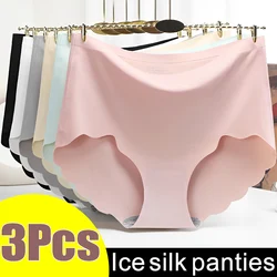 3pcs/Set Women's Seamless Panties Slip Silk Underwear Female Underpants Woman Ruffle Satin Panty Briefs Girl's Panties