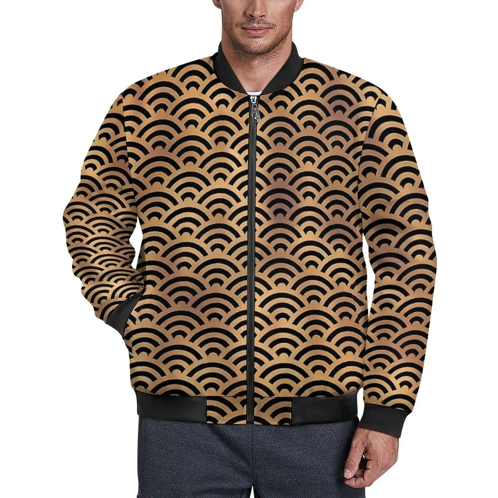 

Японские повседневные куртки Seigaiha, золотые и черные ветрозащитные мужские пальто с капюшоном и рисунком, зимняя современная свободная куртка, большие размеры 5XL