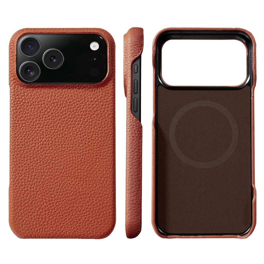 für Magsafe Hülle für iPhone 17 15 16 18 Pro Max Air Lychee Naturleder Magnetischer Schutz Luxus Handy-Rückabdeckung