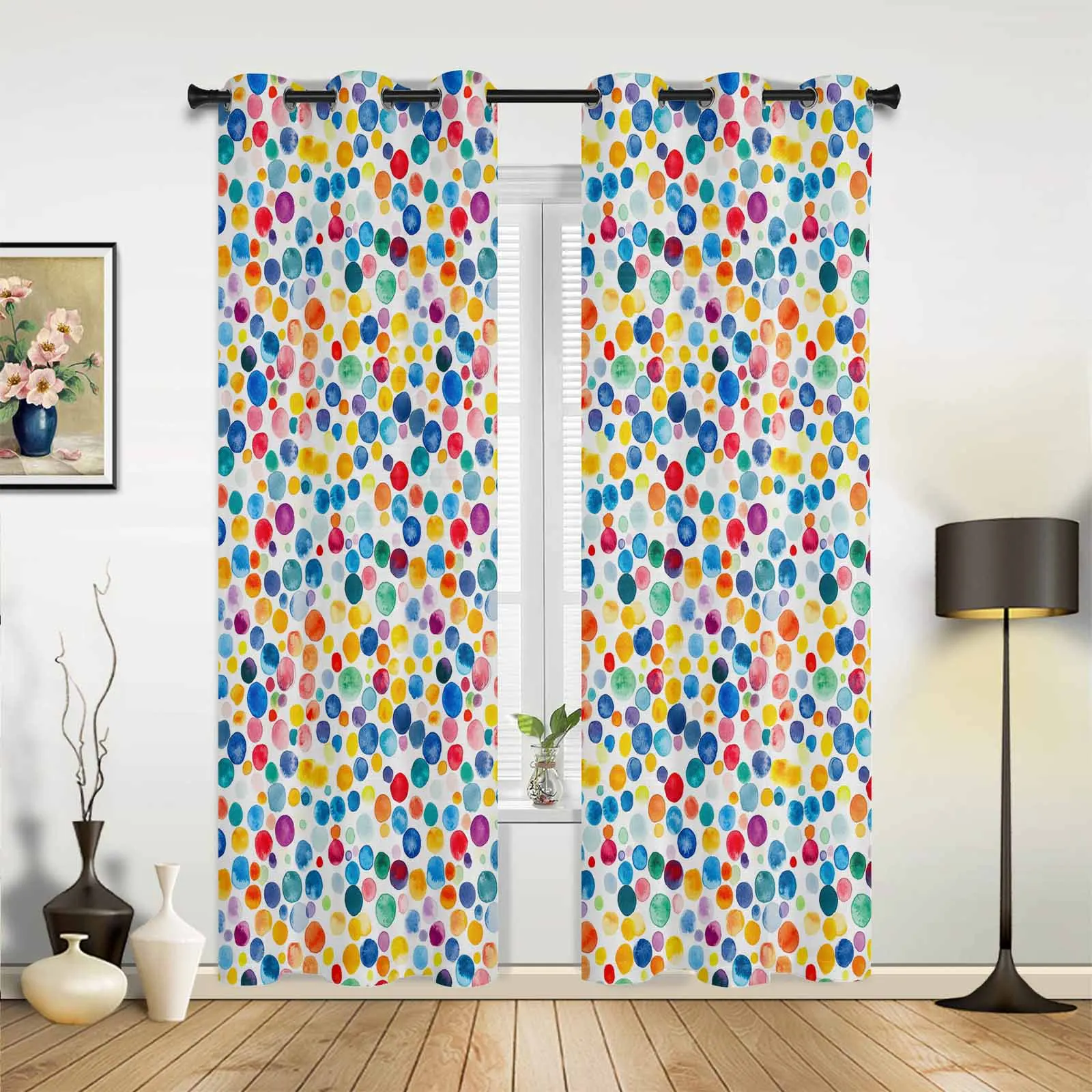 Color Watercolor Dots Blue Orange Window Window Curtains Living Room Bathroom Bedroom Decor Kids Window Treatment