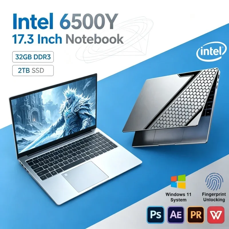 Top Pick 17.3 Inch Ultra Thin Laptop Intel 6500Y 16GB/32GB 2TB SSD Win11 Home Gaming Office Notebook