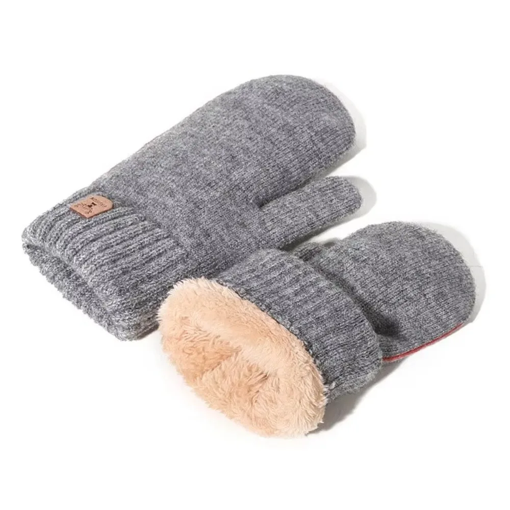 Warm Knitted Men's Gloves Thickened Velvet Finger Mittens Double-layer Winter Gloves Men