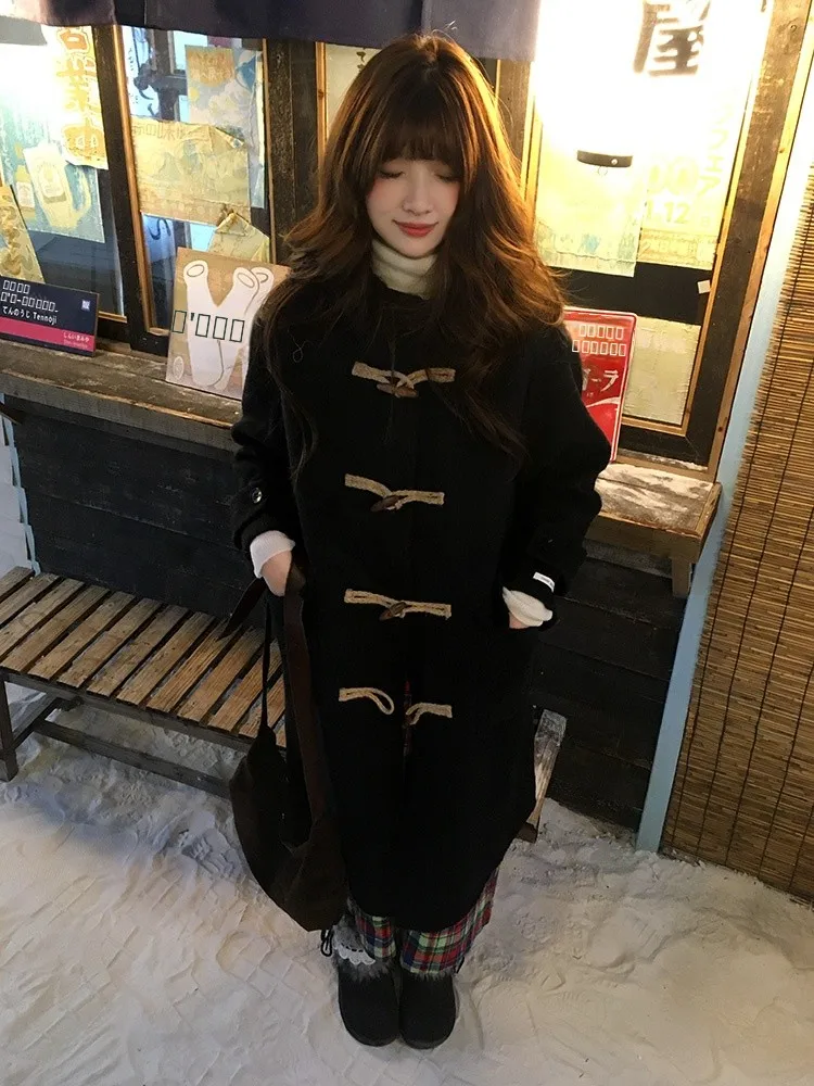 

VOUSALME Winter Long Wool Coat Women Casual Knee-Length Overcoat Loose Fit Japanese Sle Thiened Wool 00% Youth Faion