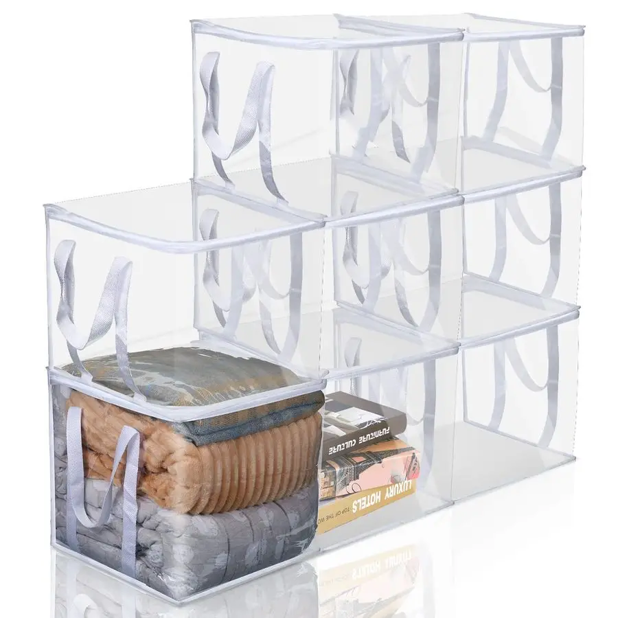 

8 Pcs Clear Zippered Organizers 12x12x12 Moving Bags with Reinforced Handles Heavy Duty Storage Cube Tote Storage Bags Bins for
