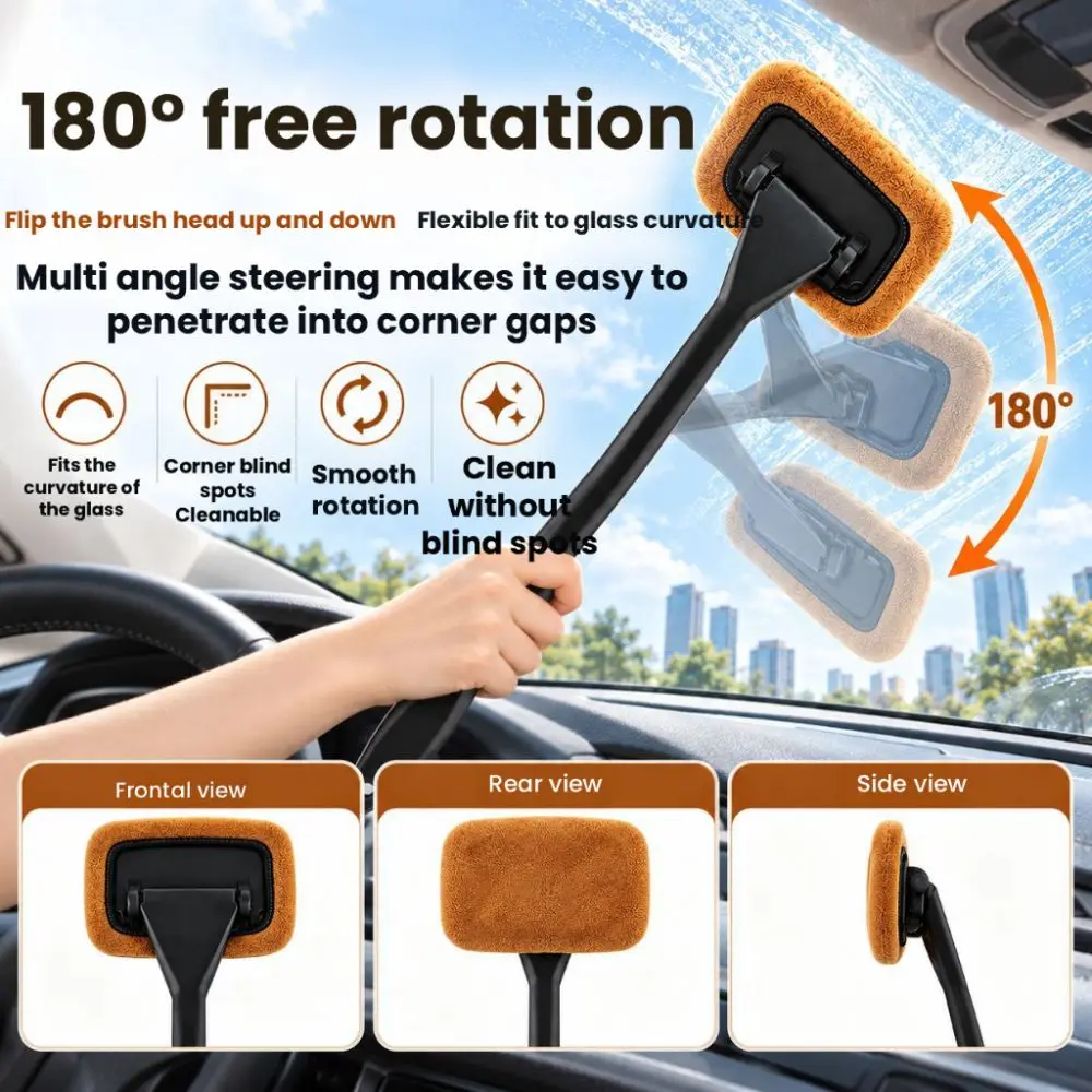Coral Fleece Glass Cleaner Brush Double Sided Anti-Fog Car Window Brush Oil Film Remover Replaceable Cover Auto Glass Cleaning
