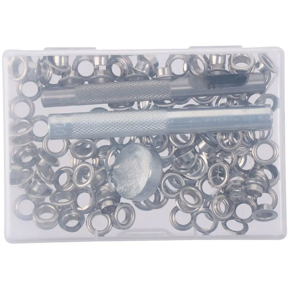 100 Sets Thickened Grommet Kit 1/4 Inch Silver Grommets Eyelets Grommet Tool Kit Leather, Fabric, Tarp, Shoes, Clothing