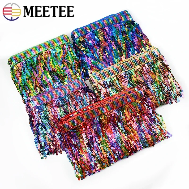 1/2/3 jardy 16cm tęczowe cekiny frędzle frędzle etniczne koronkowe wykończenia z koralikami do szycia spódnica do tańca DIY akcesoria do dekoracji zasłon