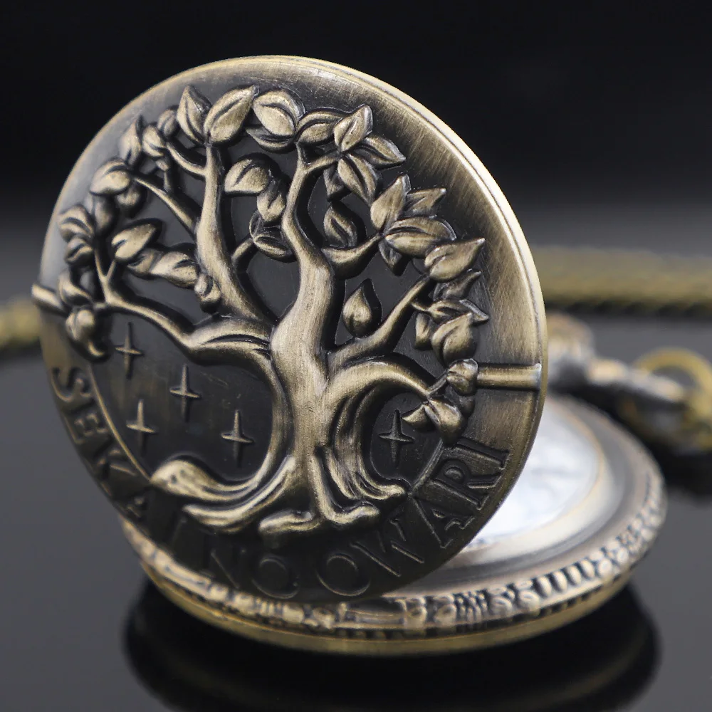 Steampunk Vintage Tree of Life Bronze Quartz Pocket Watch Fashion Necklace Pendant Chain Jewelry Gift Clock for Men Women