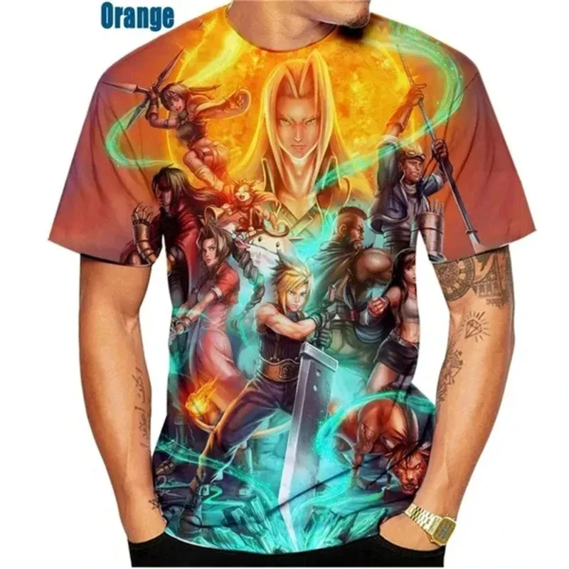 حار لعبة فاينل فانتسي ثلاثية الأبعاد مطبوعة تي شيرت الرجال النساء عادية Harajuku قصيرة الأكمام س الرقبة المتضخم تنفس للجنسين الشارع الشهير