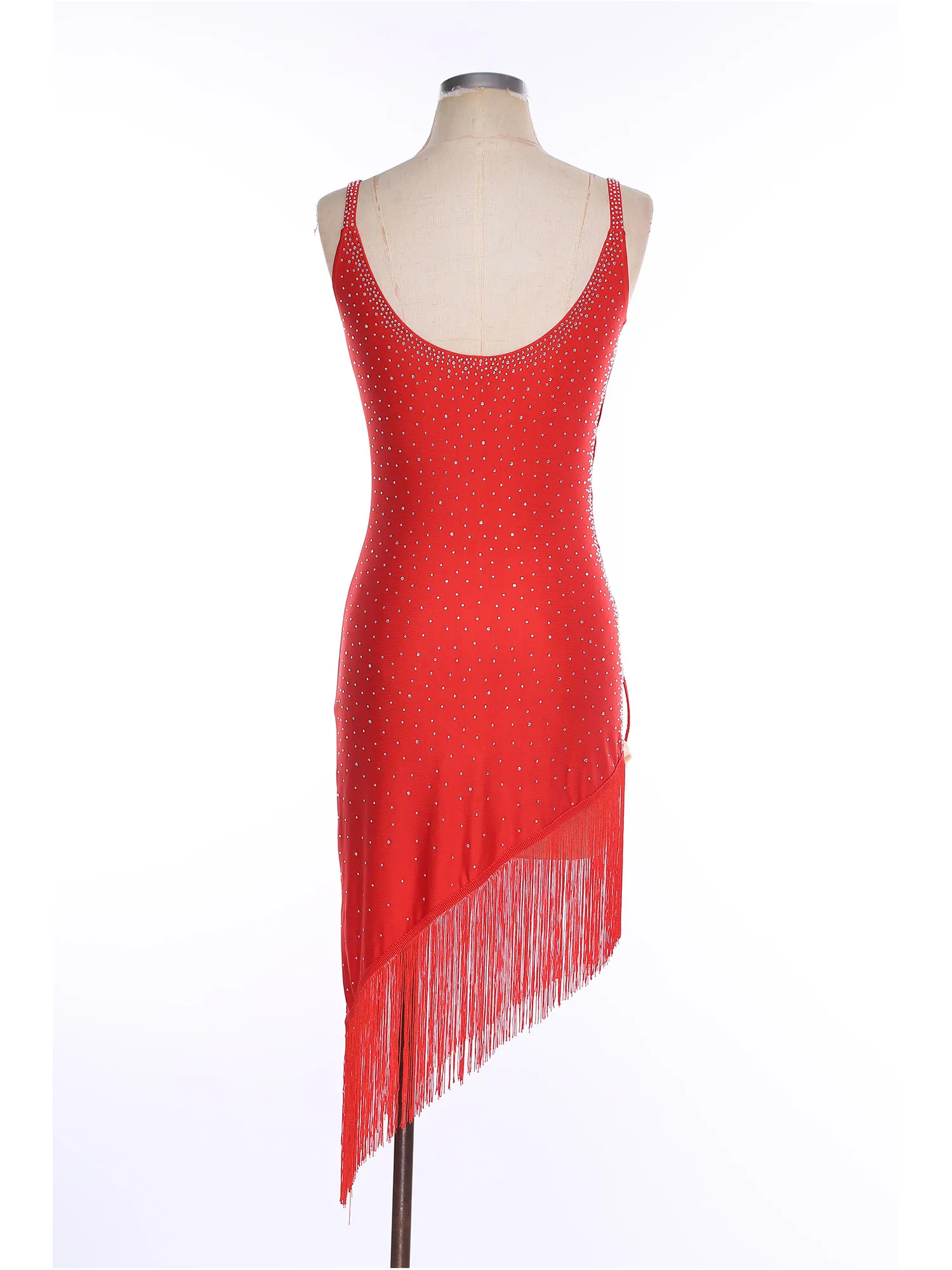 

Women Latin Jazz Fringed Dance Leotard Dress Rhinestones Sleeveless Tassel Bodysuit Dress Salsa Rumba Ballroom Chacha Dancewear