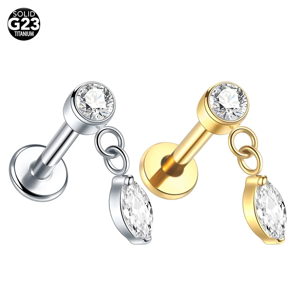 1Pc G23 tytanowy kolczyk do przekłuwania uszu Helix Tragus gwint wewnętrzny cyrkon kolczyk chrząstka Piercing biżuteria do uszu 16G
