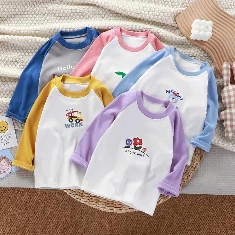 

Toddler Children Bottoming T-shirt Long Sleeved Warm Patchwork Color Boy Girls Top Autumn Winter Infant Kids Baby Fall Underwear