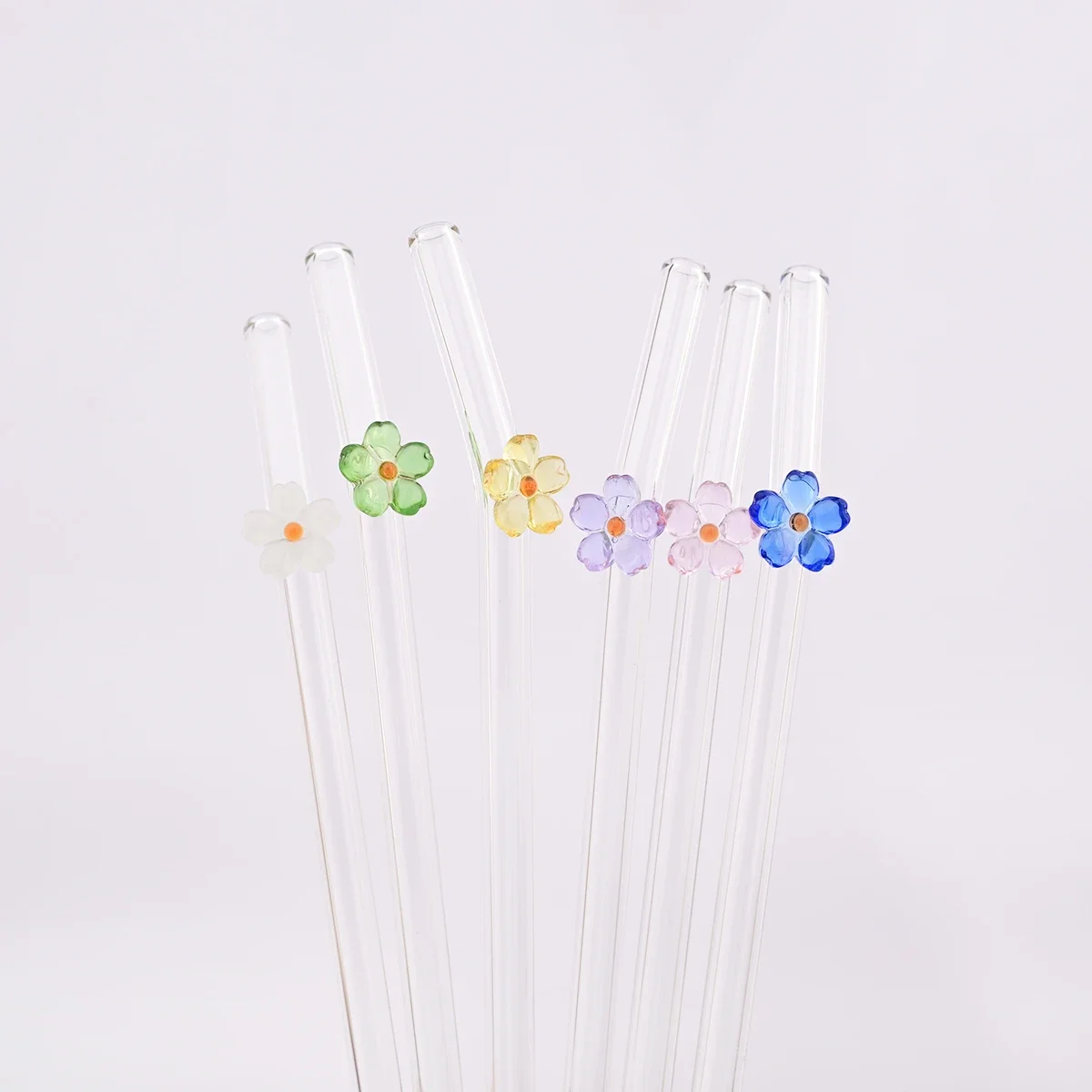 

10 шт., соломинка из боросиликатного стекла, креативная цветочная многоразовая соломинка, набор соломинок для коктейля с молоком, чаем, соком и кистью, аксессуары для бара
