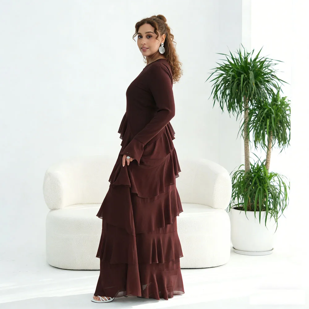 

Women Muslim Ruffle Long Dress Dubai Abaya Turkey Kaftan Kebaya Caftan Marocain Femme Robe Jalabiya Casual Islamic Modest Party