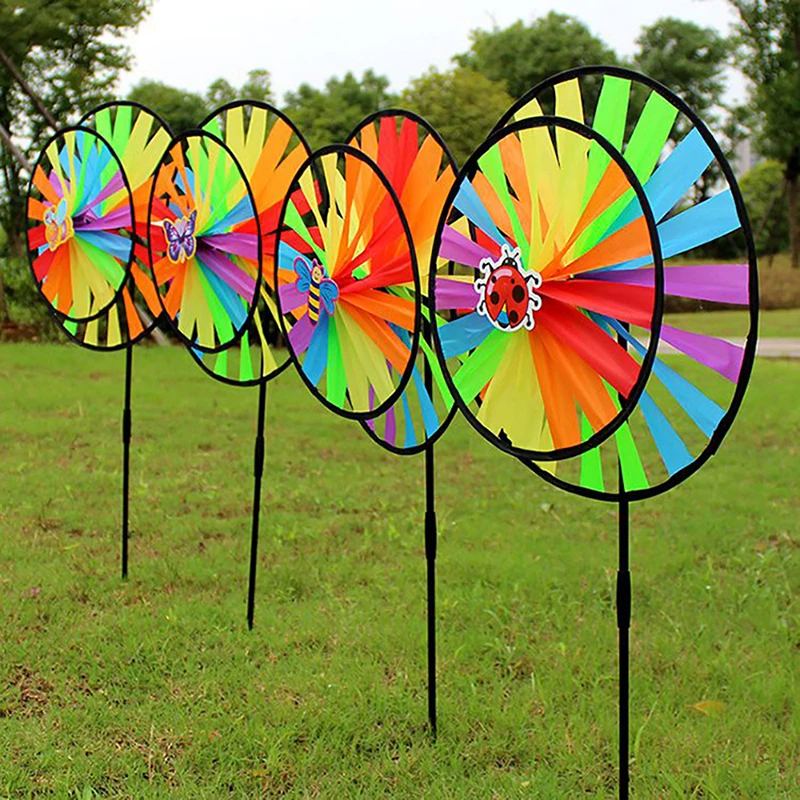 Double Layers Lawn Pinwheels Wind Spinners Garden Party Pinwheel Wind Spinners Stake for Patio Lawn & Garden Holiday Decoration