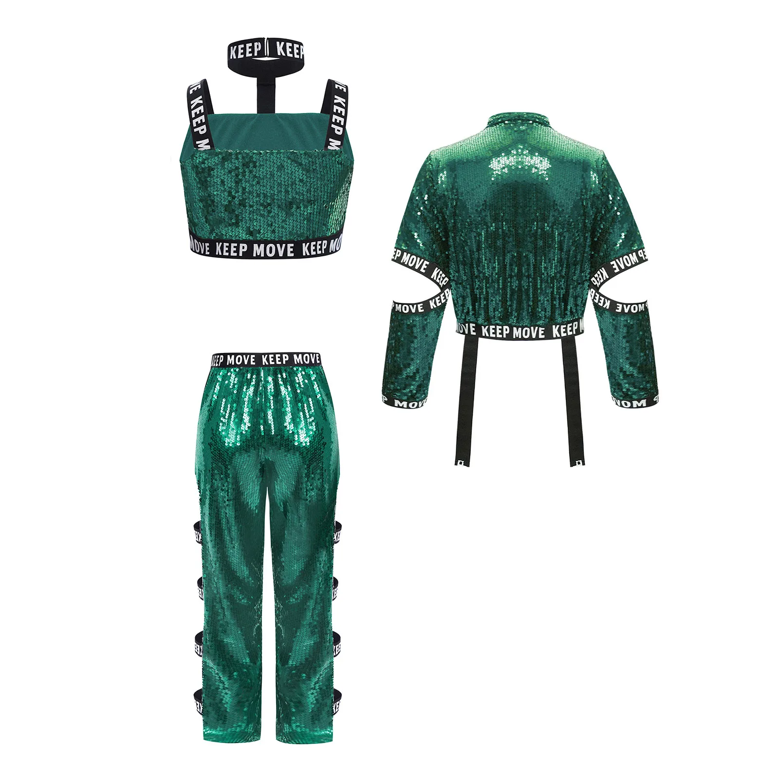Crianças meninas hip hop jazz dança conjuntos palco desempenho traje streetwear outfits inclui colete de lantejoulas carta jaqueta e calças