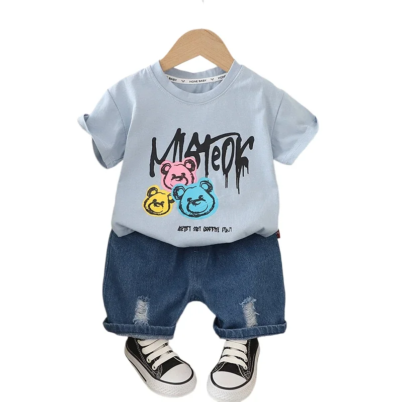 

Summer Baby Boy Clothes Toddler Outfit for Boys 9 To 12 Months Fashion Cartoon Letter Short Sleeve T-shirts and Shorts Kids Suit