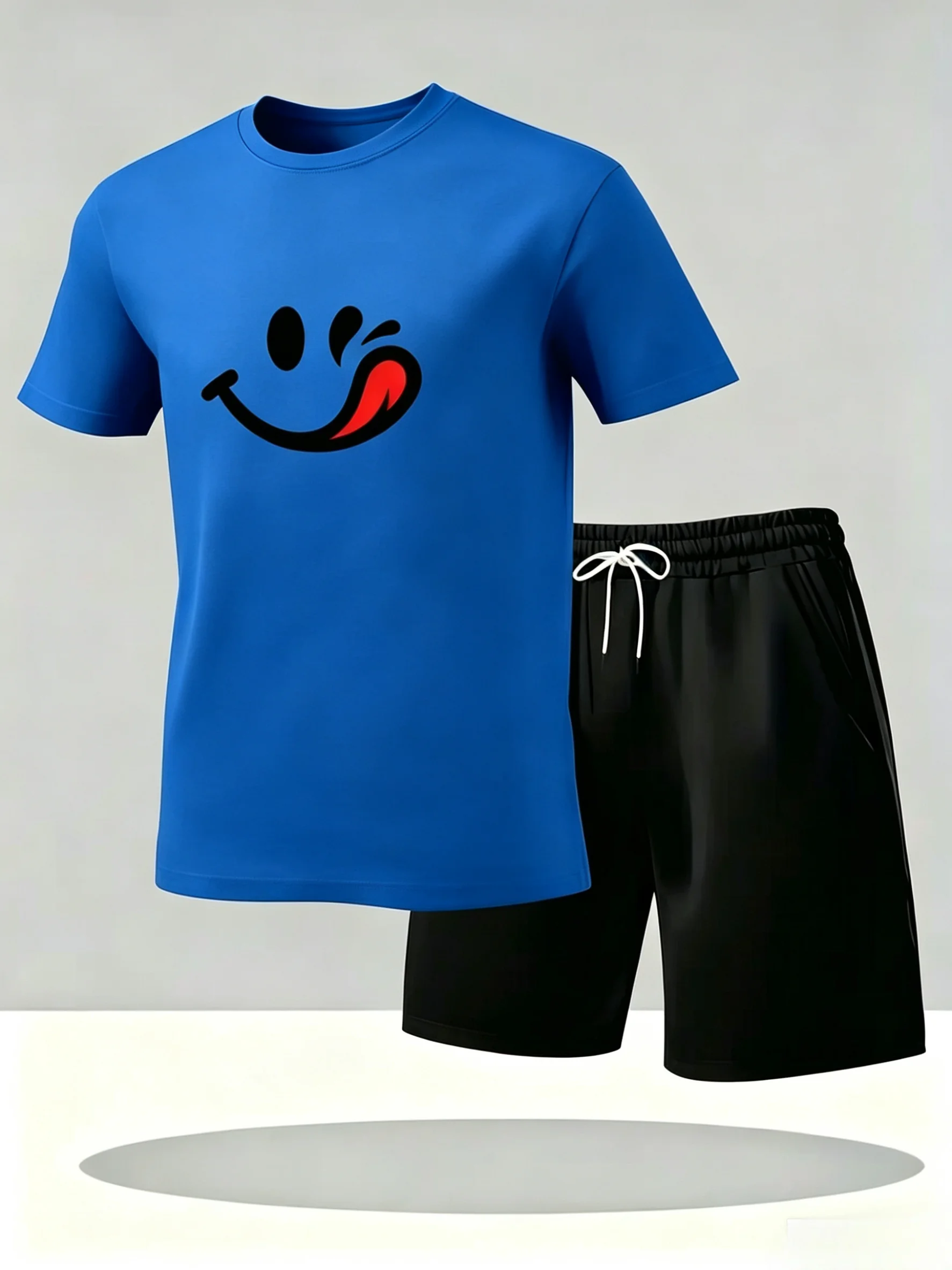 2026 Summer Men's Mesh Short Sleeve Set. Casual, fashionable and breathable, two-piece T-shirt set, summer ice silk short sleeve view 3