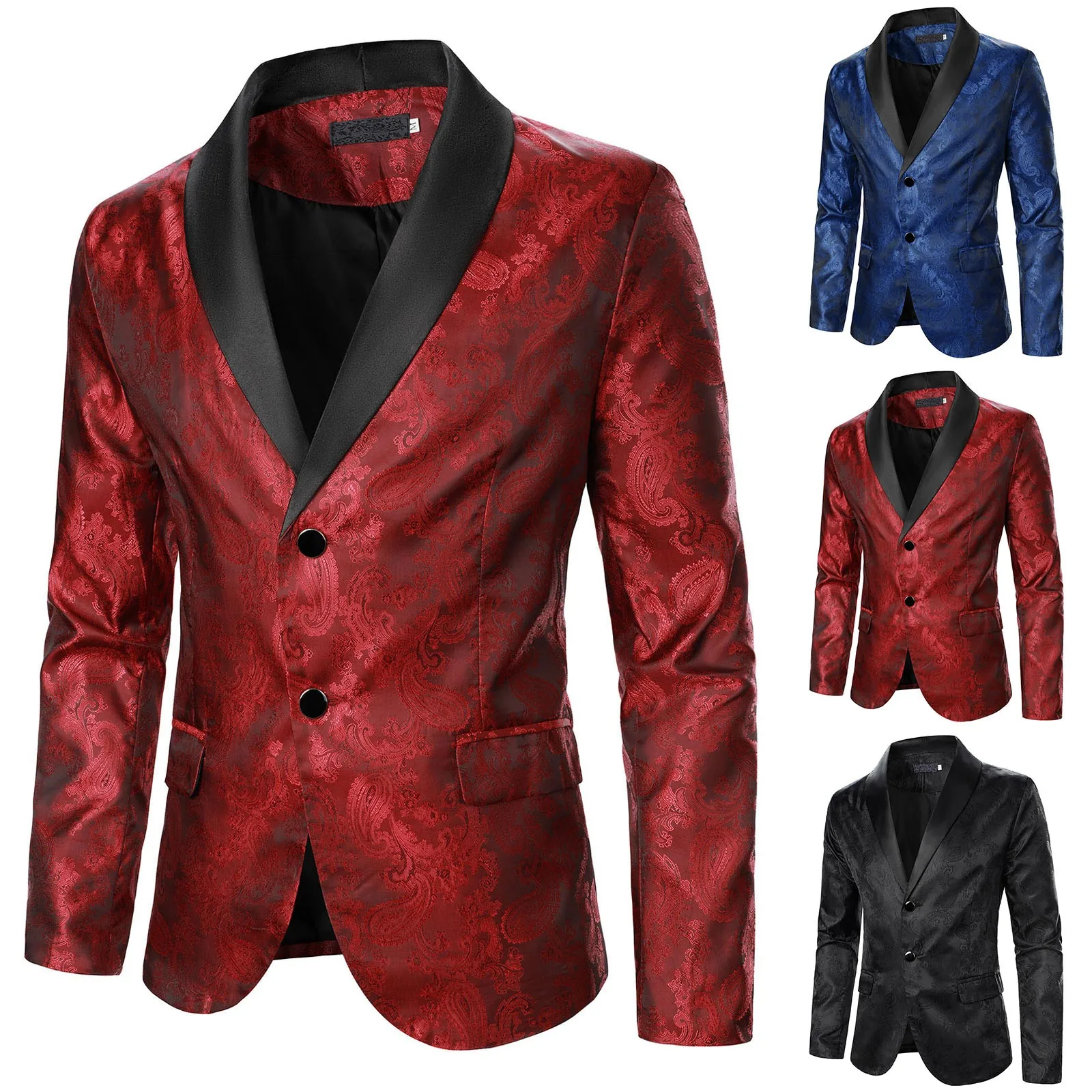 Men Suit Coat Paisley Pattern Bright Jacquard Fabric Contrast Color Collar Party Luxury Design Causal Fashion Slim Fit Men Blaze