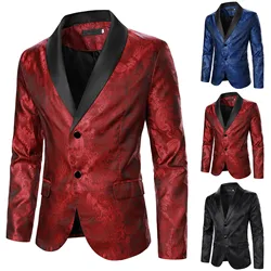 Men Suit Coat Paisley Pattern Bright Jacquard Fabric Contrast Color Collar Party Luxury Design Causal Fashion Slim Fit Men Blaze