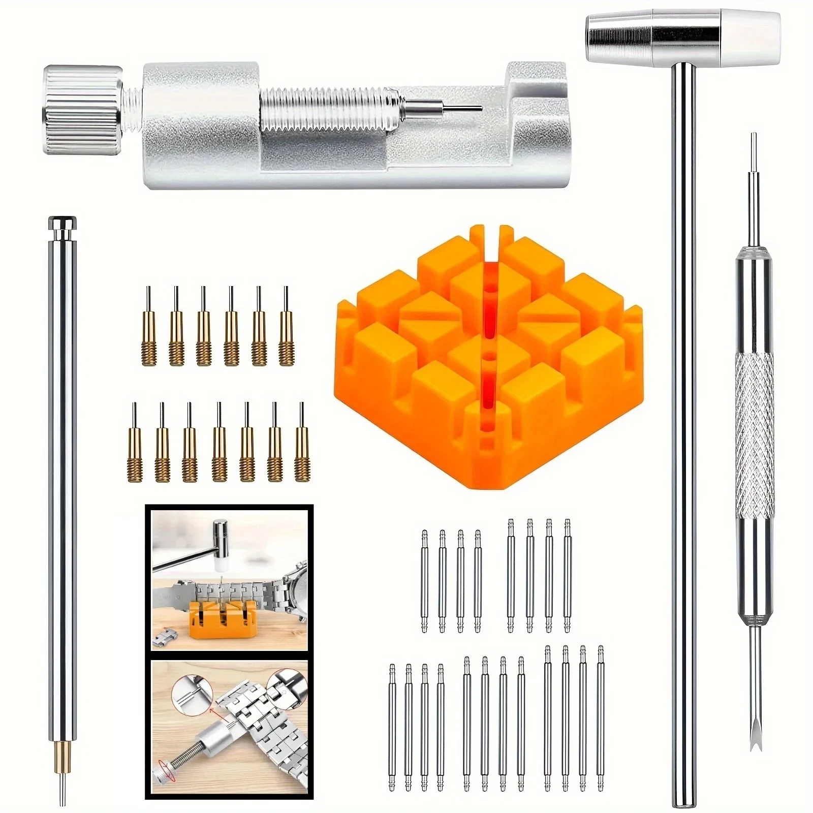 Collegamento per orologio da 39 pezzi/set, kit di strumenti per cinturini, dispositivo di rimozione dei collegamenti dell'orologio, barre a molla da 20 pezzi, ago di ricambio da 13 pezzi, scelta ideale per i regali