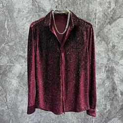 Chemise à manches longues brillante en velours doré pour hommes, haut décontracté unisexe, mode sans sexe, personnalité américains, mince, boîte de nuit, performance, automne