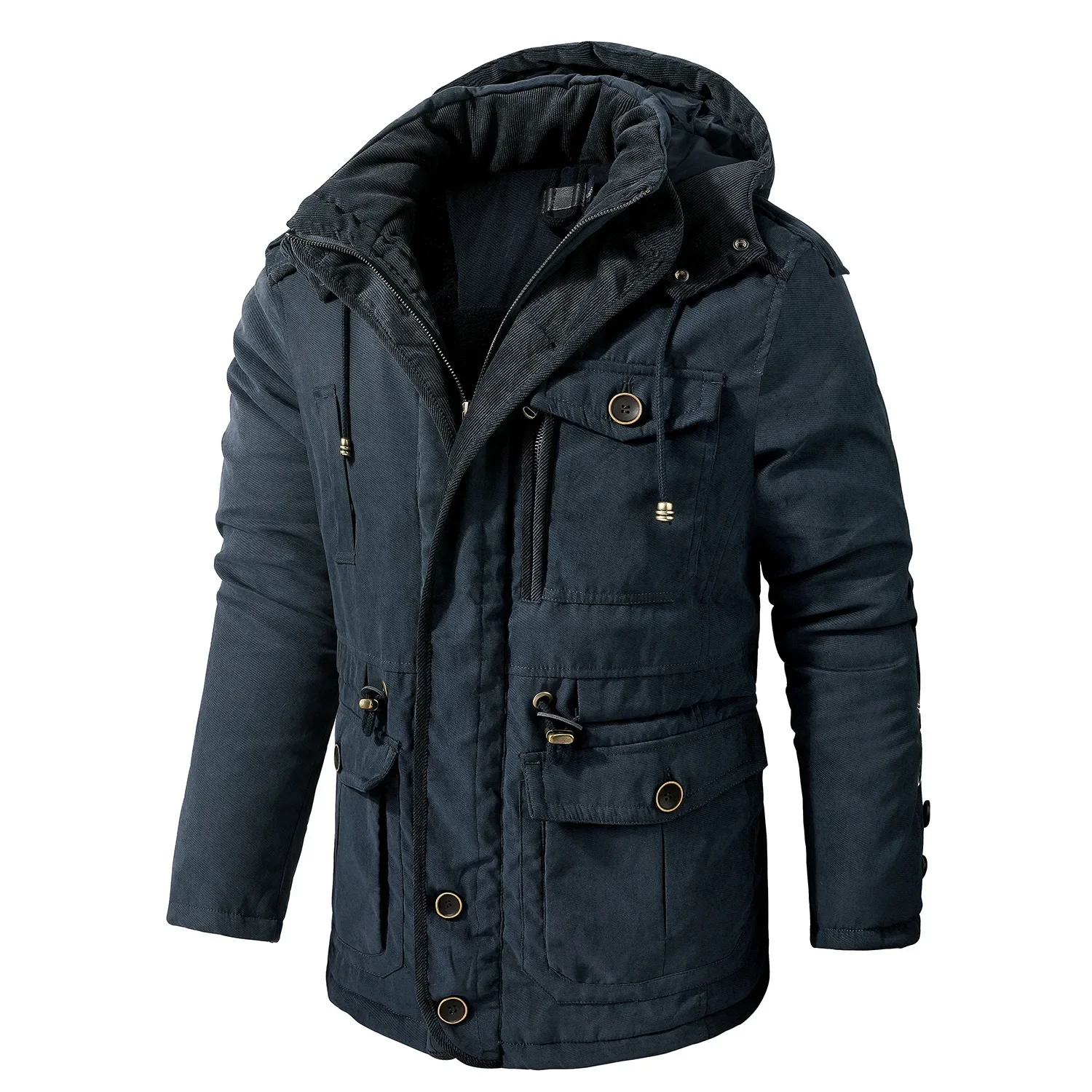 Winter Fleece Parka 'S Heren Warme Winddichte Jassen Dikke Parka Jas Met Capuchon Heren Bont Linner Bovenkleding Casual Katoenen Gewatteerde Jas